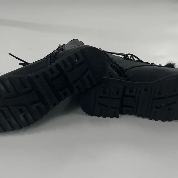 Franco Sarto Canon Combat Leather Boot with Faux Fur Tongue - Size 6 - Picture 4 of 8